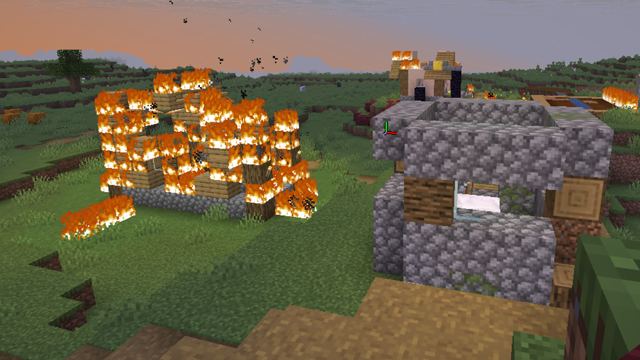 A village burning on Nomans. On an anarchy server, that is allowed.