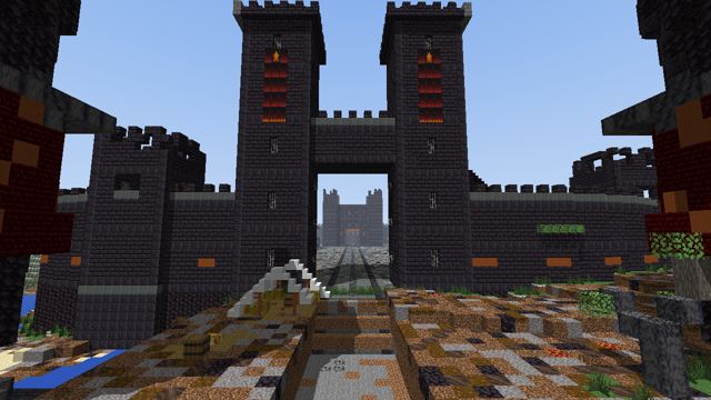 The gate of Kael, a burned black stone city in the west guarded by two ember knights